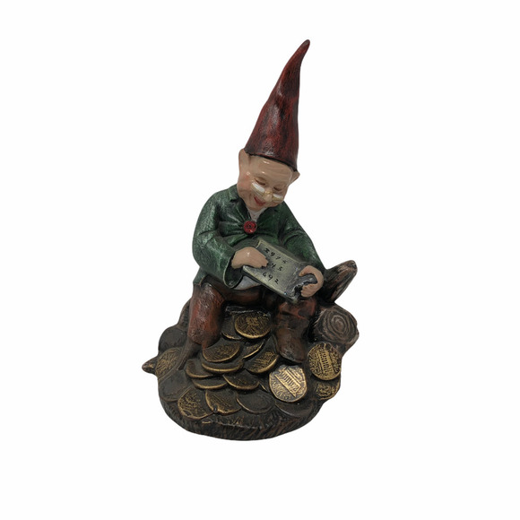 Vintage Porcelain Money Coin Gnome Figure Figurine Mystical Mythical Artist Sign - Picture 1 of 9